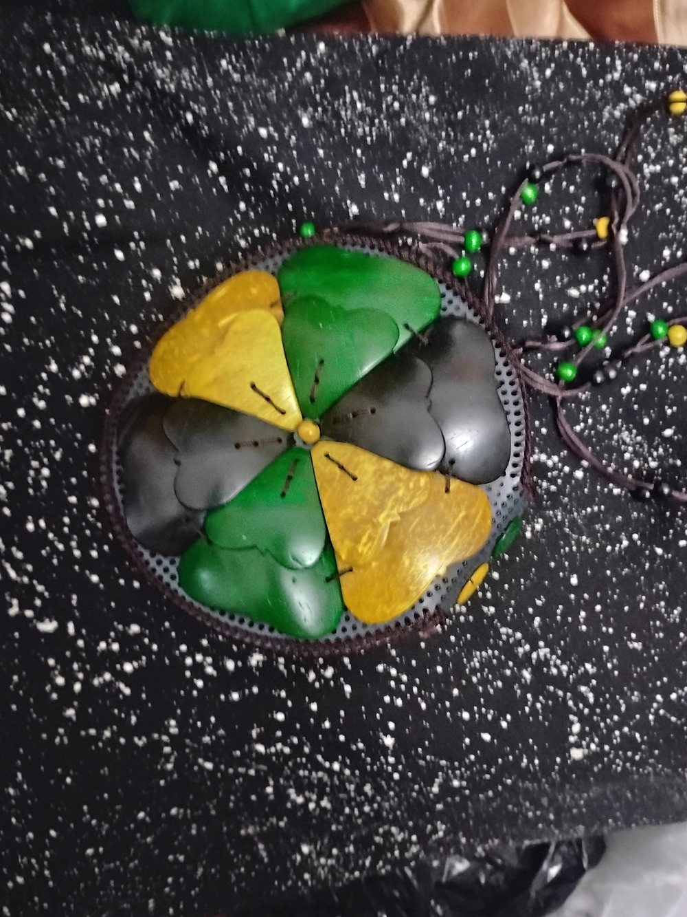 Handcrafted 🇯🇲 Green, 💚 Yellow 💛 & Black 🖤 Coconut 🥥 Shell Crossbody Bag